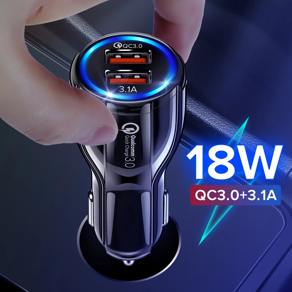 18W зарядное устройство для автомобиля с двумя портами USB LED быстрой зарядки разъем Быстрый телефон адаптер зарядного устройства для iPhone 12 11 7 Samsung Xiaomi Mi Huawei LG