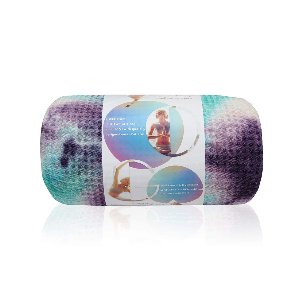 Quality microfiber quick dry tie dye hot gym yoga towel with grip mesh bag paper sleeve