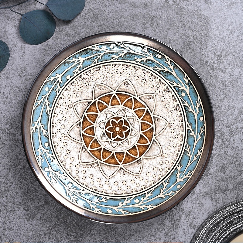 Nordic Creative Retro Round Ceramic Plate Home Steak Western Dinner Plate Dessert Breakfast Plate