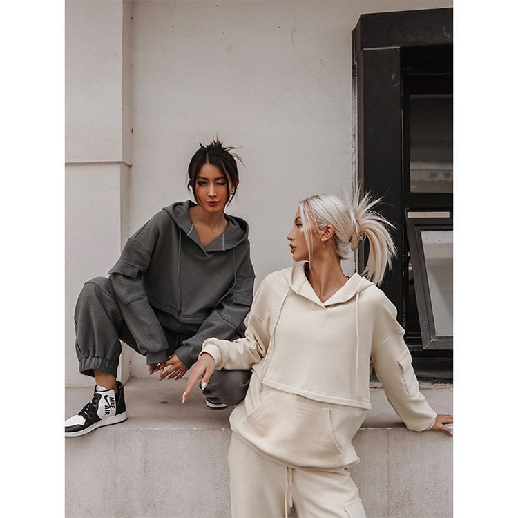Womens Autumn Fashion Solid Color Clothing Two Piece Sets Hoodie And Jogger Hoodie Tracksuit Sets