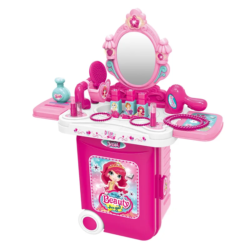 Wholesale Suitcase Beautiful Cosmetic Toys Vanity Make Up Table For Kids Girl With Mirror