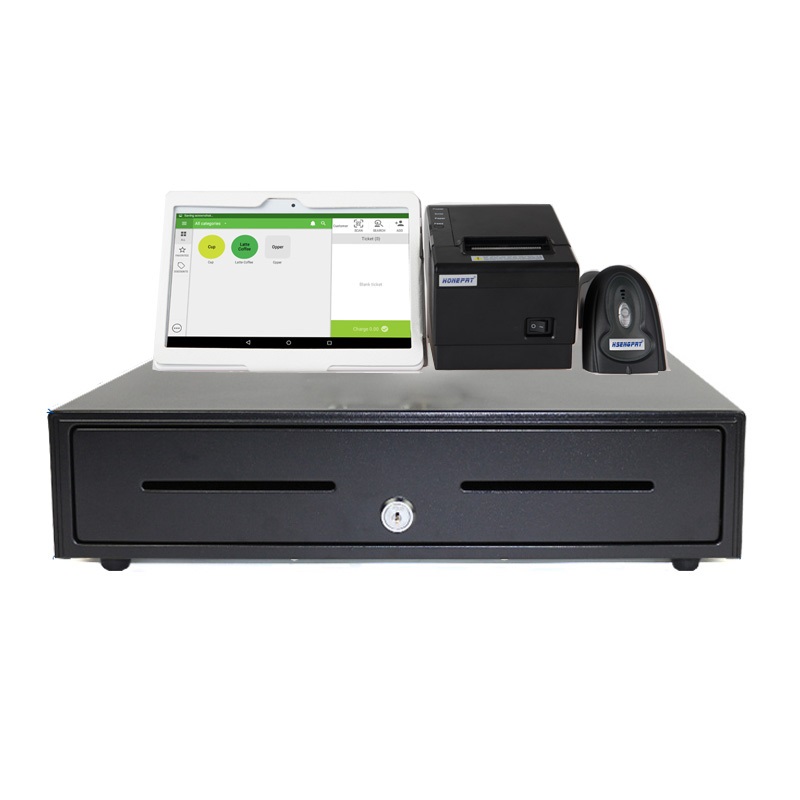 Cheap Tablet PC 10 inch POS Restaurant Touch Screen Cash Register With Printer Cash Drawer Scanner HS-B07