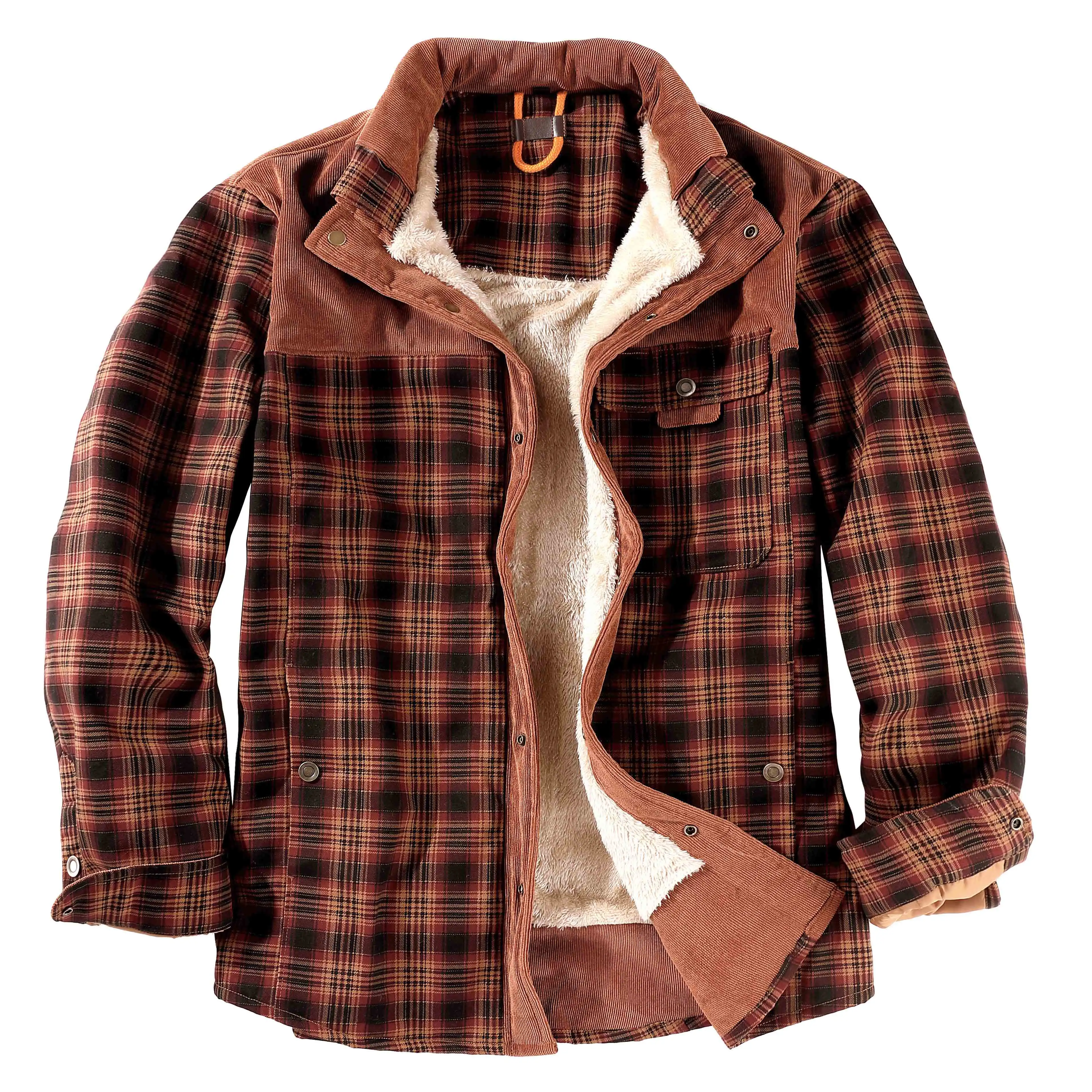 Men's Outdoor Casual Vintage Long Sleeve Plaid Flannel Button Down 100% Cotton Shirt Jacket