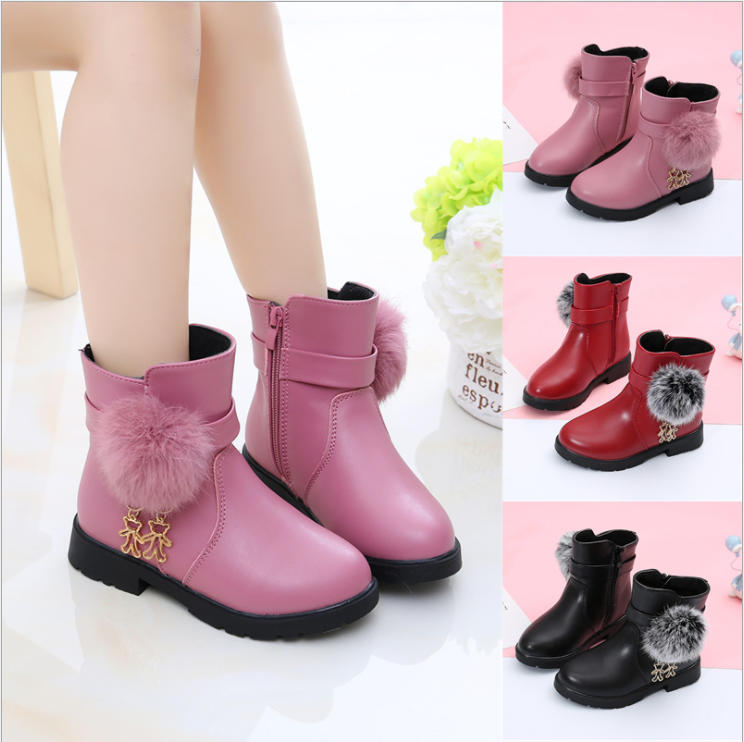 B688 Wholesale kids designer short boots children dress fancy little girl princess velvet warm plush boots