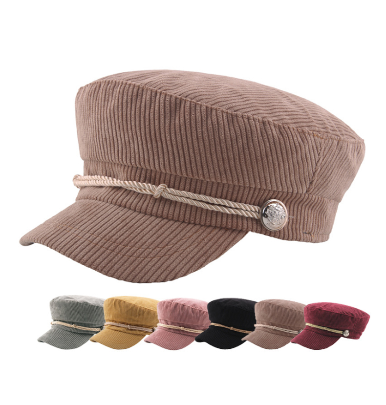 Fashion French Beret Cap Women's Solid Color Corduroy Octagonal Hat Women Ladies Beret Cap