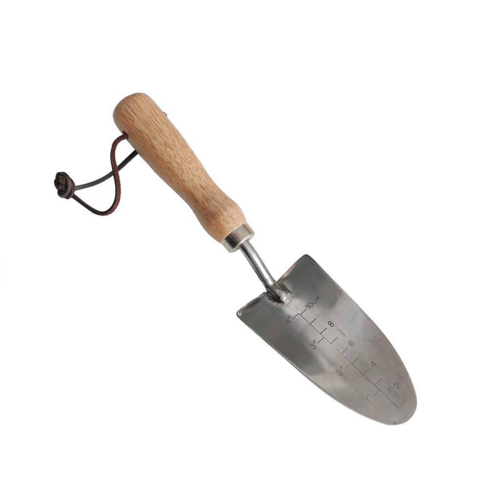 Hot Selling Heavy Duty Wood Handle Stainless Steel Shovel Transplant Garden Trowel with Depth Marker Measurements Shove tools