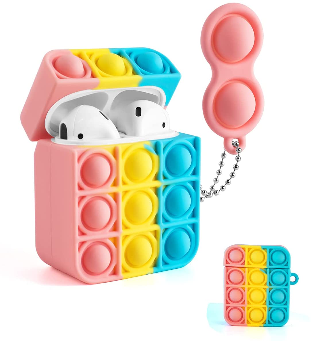 Girl Women Flexible Skin Soft Silicone Full Coverd Protective Bubble Fidget Case For Airpods With Keychain