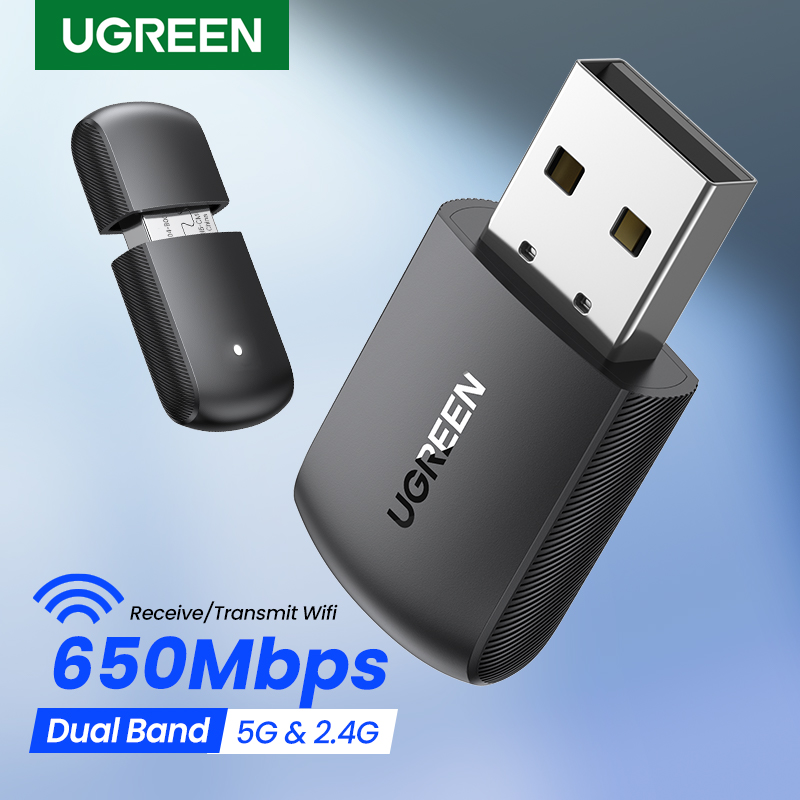 Driverfree Ugreen USB WiFi адаптер 650 Мбит/с двухдиапазонный беспроводной Wi-Fi модем для настольных ПК, ноутбуков, USB WiFi антенна Ethernet Сетевая карта