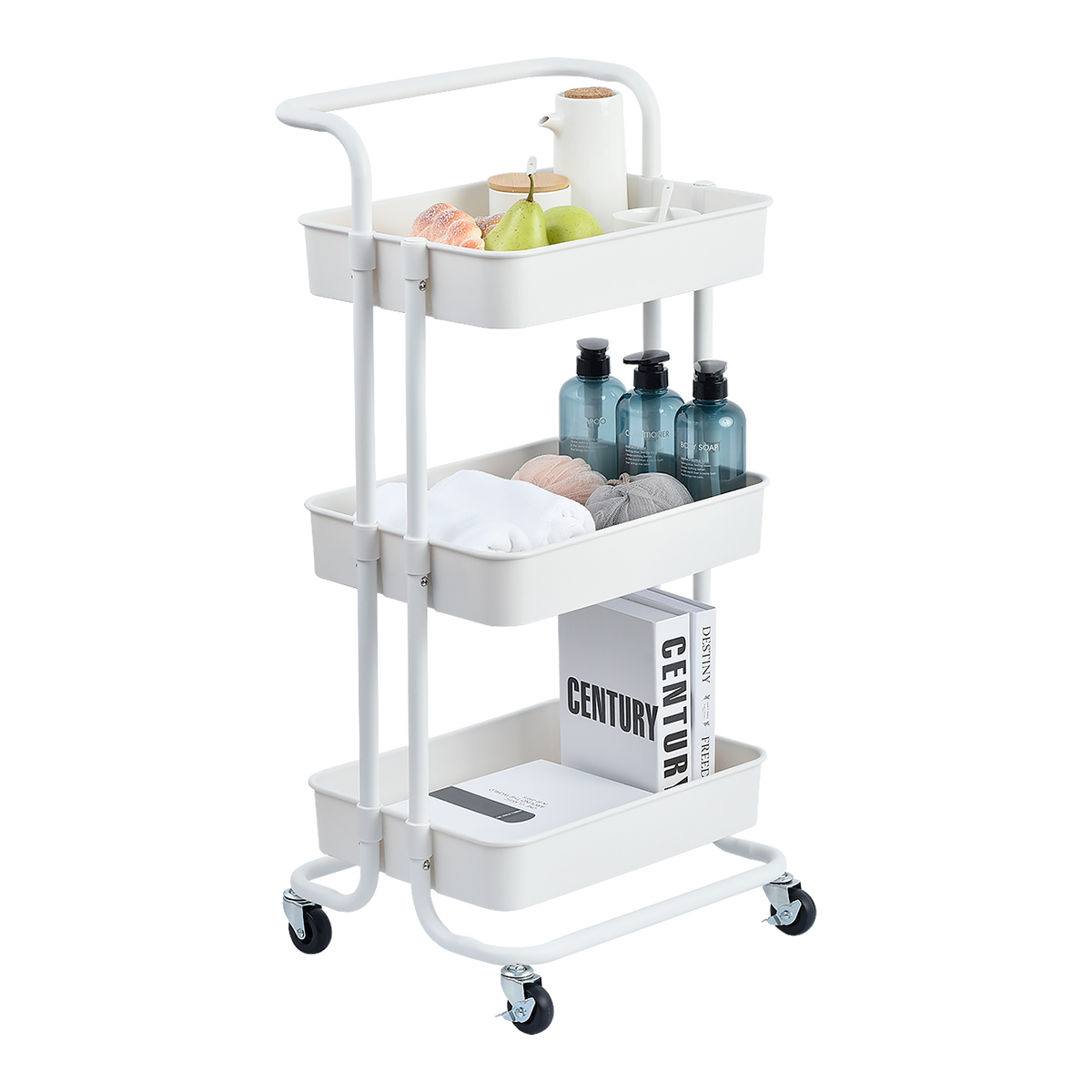 3-Tier Rolling Utility Storage Shelves Multifunction Trolley Service Cart
