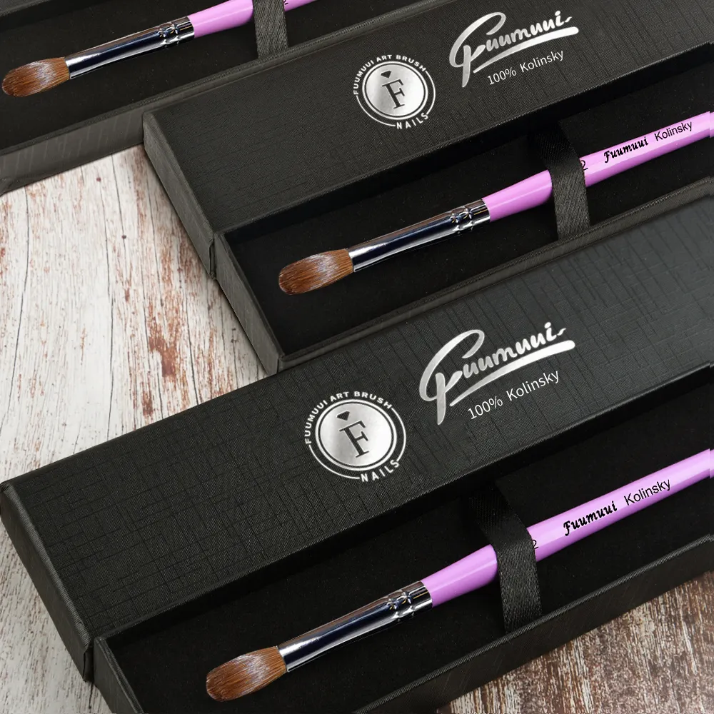Fuumuui 2021 New Design  Nail Salon Product Purple Acrylic Brush Pinceles Kolinsky Nail Brush With Package Box
