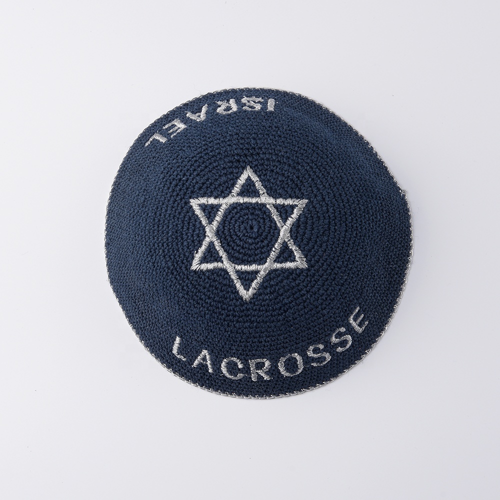 Заводской темно-синий Kippah. Вязаный крючком Kippah ручной работы, 100% хлопок, вязаный крючком черный крючок Kippah Yarmulke Yamaka