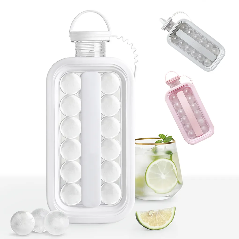 2 in 1 Portable Ice Ball Maker Kettle With 17 Grids Flat Body Lid Cooling Ice Pop cube Molds For Hockey Cocktail Coffee