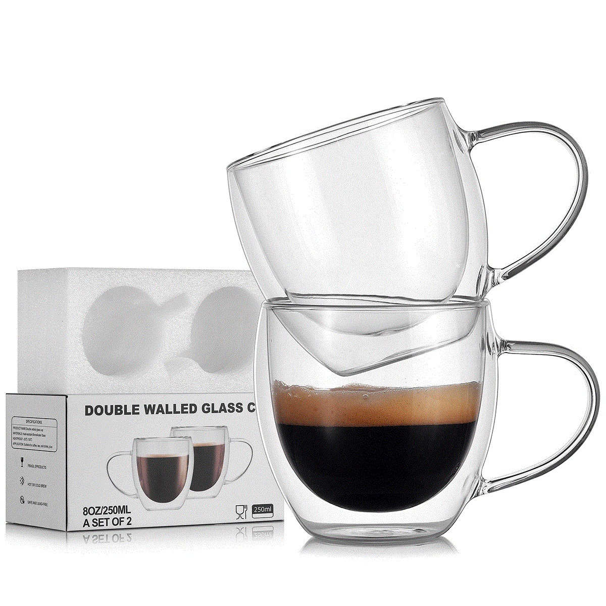 8oz High borosilicate double glass coffee cup set for milk juice cup