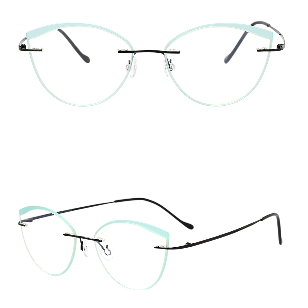 PP2046T новый дизайн cateye безободковые титановые оптические рамки с оправой TR90