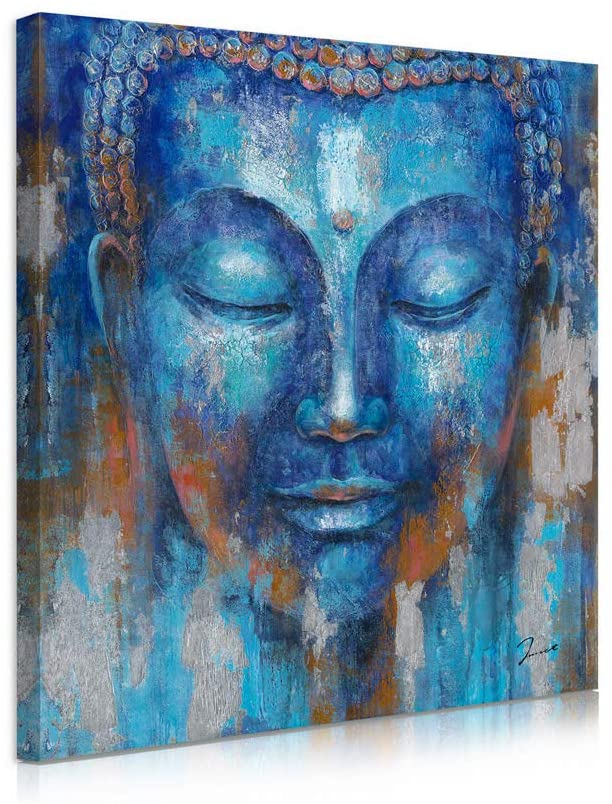 Amazon Hot Selling Blue Budda Painting Budda Statue Handmade Canvas Printing Art Zen Wall Art Canvas Artwork For Living Room