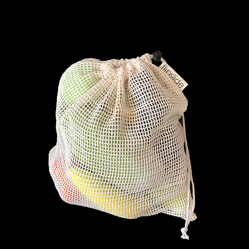 Reusable Organic Cotton Mesh Tote Shopping Pouches Natural Net Bag For Vegetables Fruits