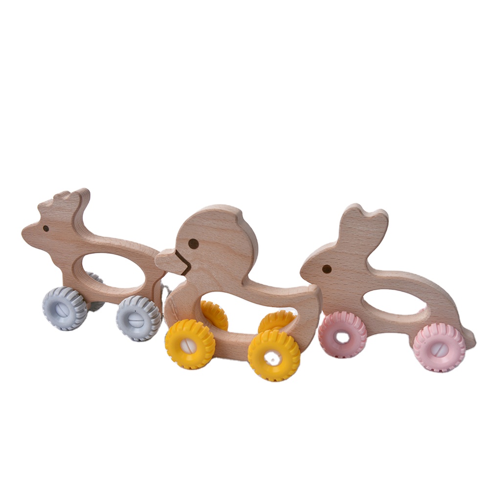 Hot Sale Mini Wood Animal Car Teether Customizable Baby Wooden Teether With Good Price