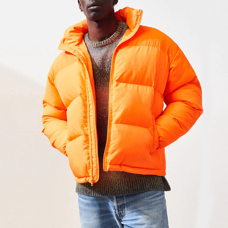 high quality mens winter down coat puffer jackets custom print orange fashion men bubble puffer jacket