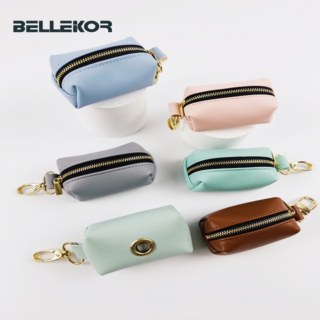 Pet Poop Bag Custom Logo Leather Dog Pet Poop Holder waste bag dispenser to pick up poop bags storage