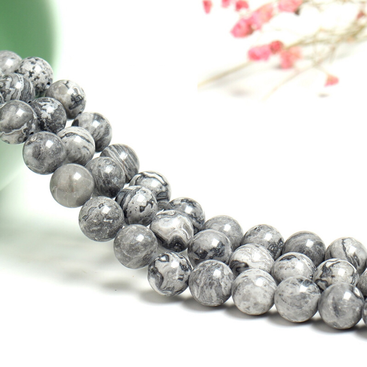 Wholesale Jewelry Natural Stone Grey Jasper Gemstone Loosed Bead Strand For Bracelet
