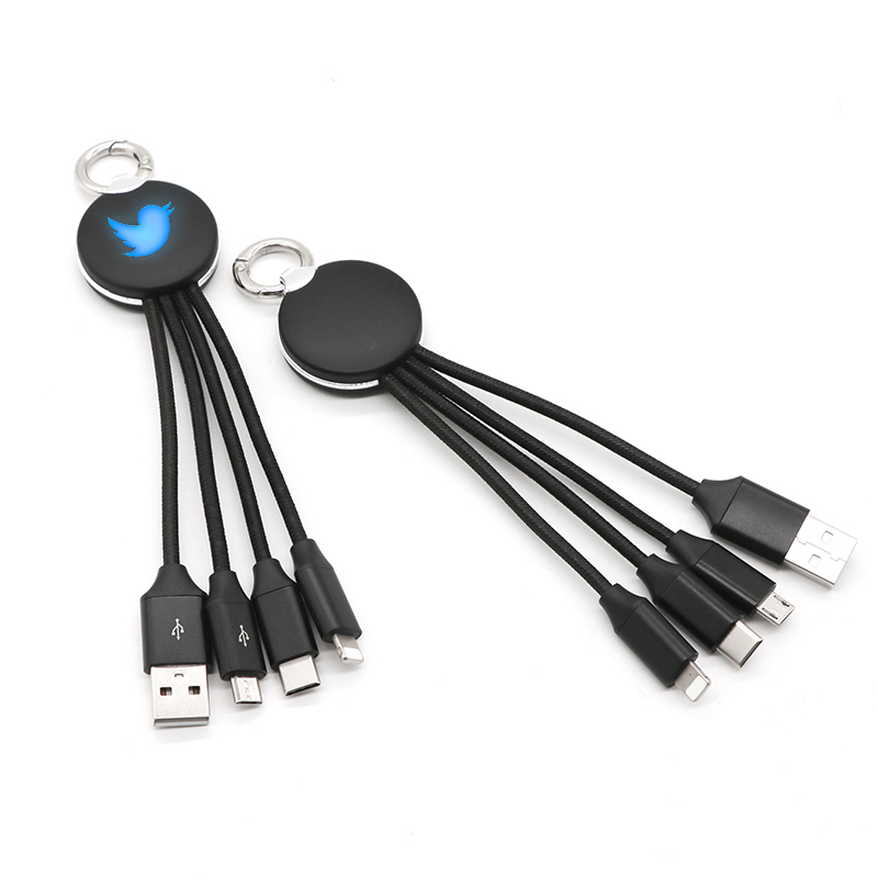 Светодиодное светящееся зарядное устройство 4 в 1 Amazon, USB-кабель со светодиодной подсветкой, зарядный кабель Micro USB Type-C, все в одном, кабель с индивидуальным логотипом