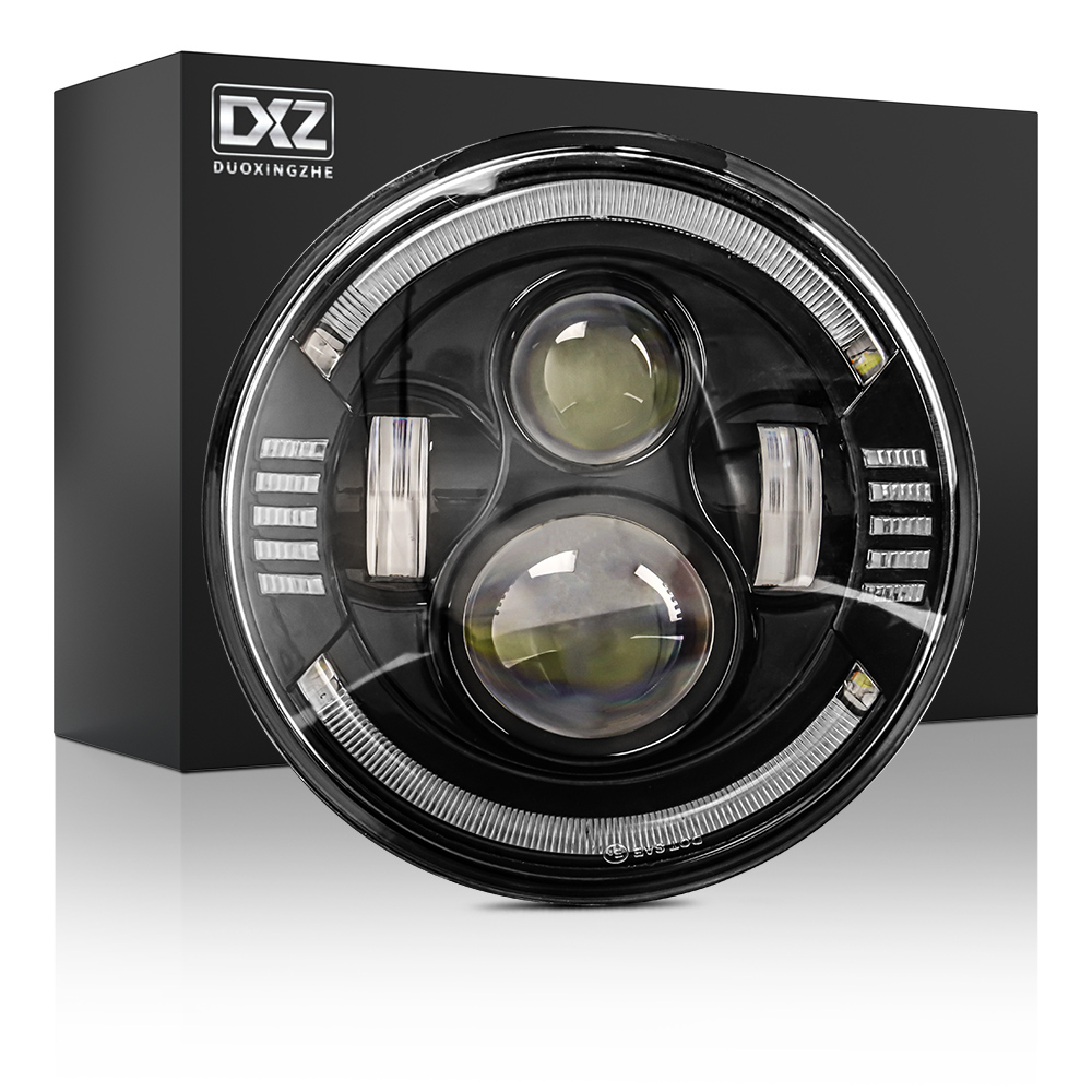 DXZ 7 дюймов светодиодные фары H4 H13 DRL Круглый 7 ''фары для автомобиля с желтый и белый Ангел глаз для Jeep Wrangler Lada Niva 4x4 50W 30W