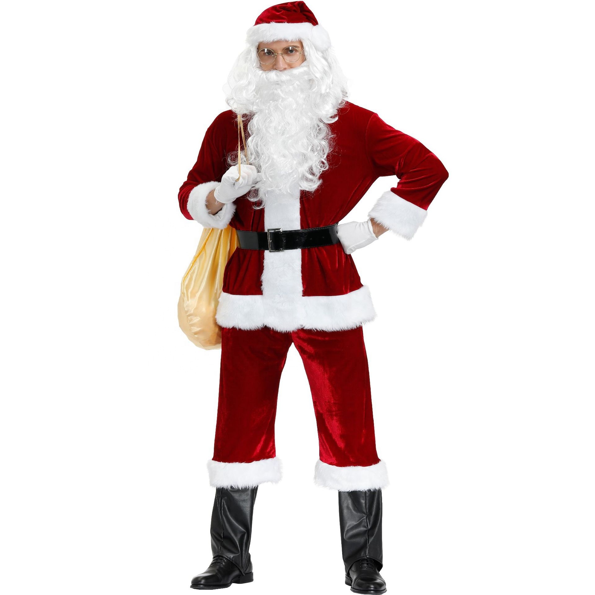 Adult men plus size clothing hooded red velvet santa claus cosplay christmas costume