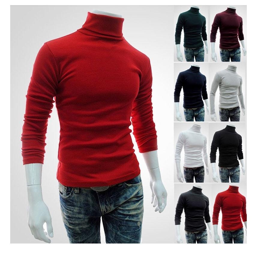 2021 New style Mens autumn&winter Long Sleeve plain high collar Sweater solid pullover turtleneck knitted sweater