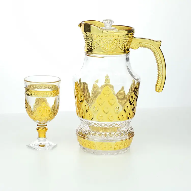 Wholesale 7pcs golden Water Jug Glass Water Set glass tumbler jug Pitcher Set With Lid Drinking Set