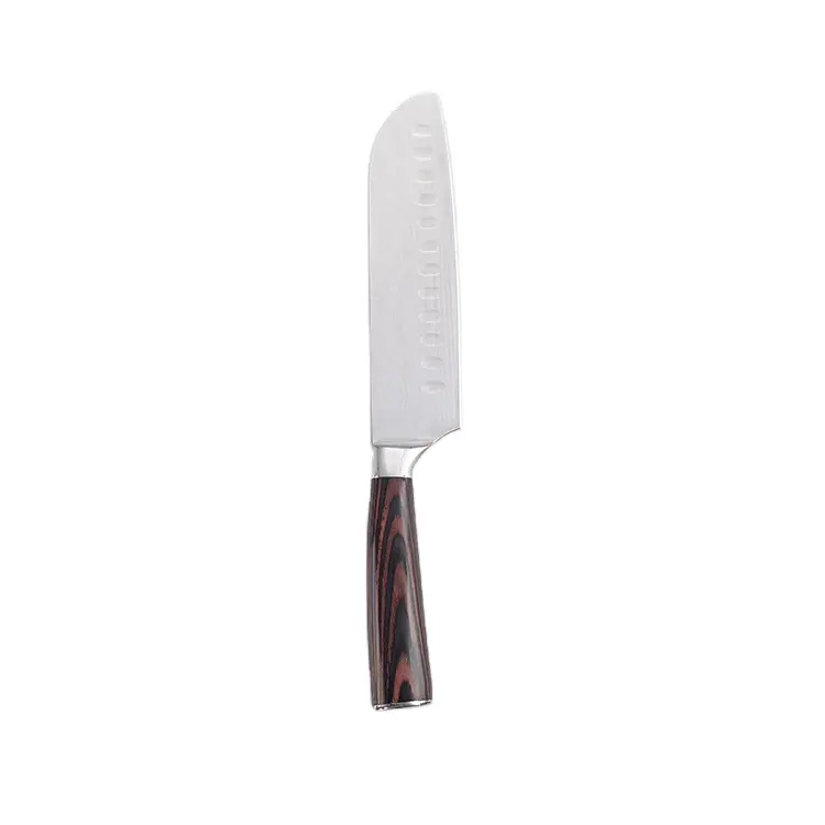 Japanese Style 7 Inch Ultra Sharp 4CR13 Kitchen Santoku Knife with Pakkawood Wooden Handle and Hollow Edge