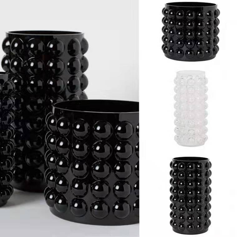 Other Home Decor Point Cheap INS Style 28cm 21cm 17cm Tall Set of 3 Clear Dot Cylinder Black Glass Vase Modern Short Wide