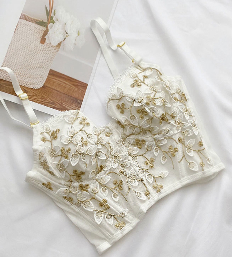 Women Floral Sexy Lingerie Lace Corseted Bra Tops Embroidered Brief Sets Romantic Camisole Push-up Bra Panty Comboy