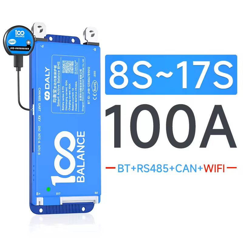 Daly Latest Smart BMS100 4S 12V/8S 24V/16S 48V 100A LiFePo4 active balance BMS bulit-in Bluetooth CAN RS485 lifepo4 bms
