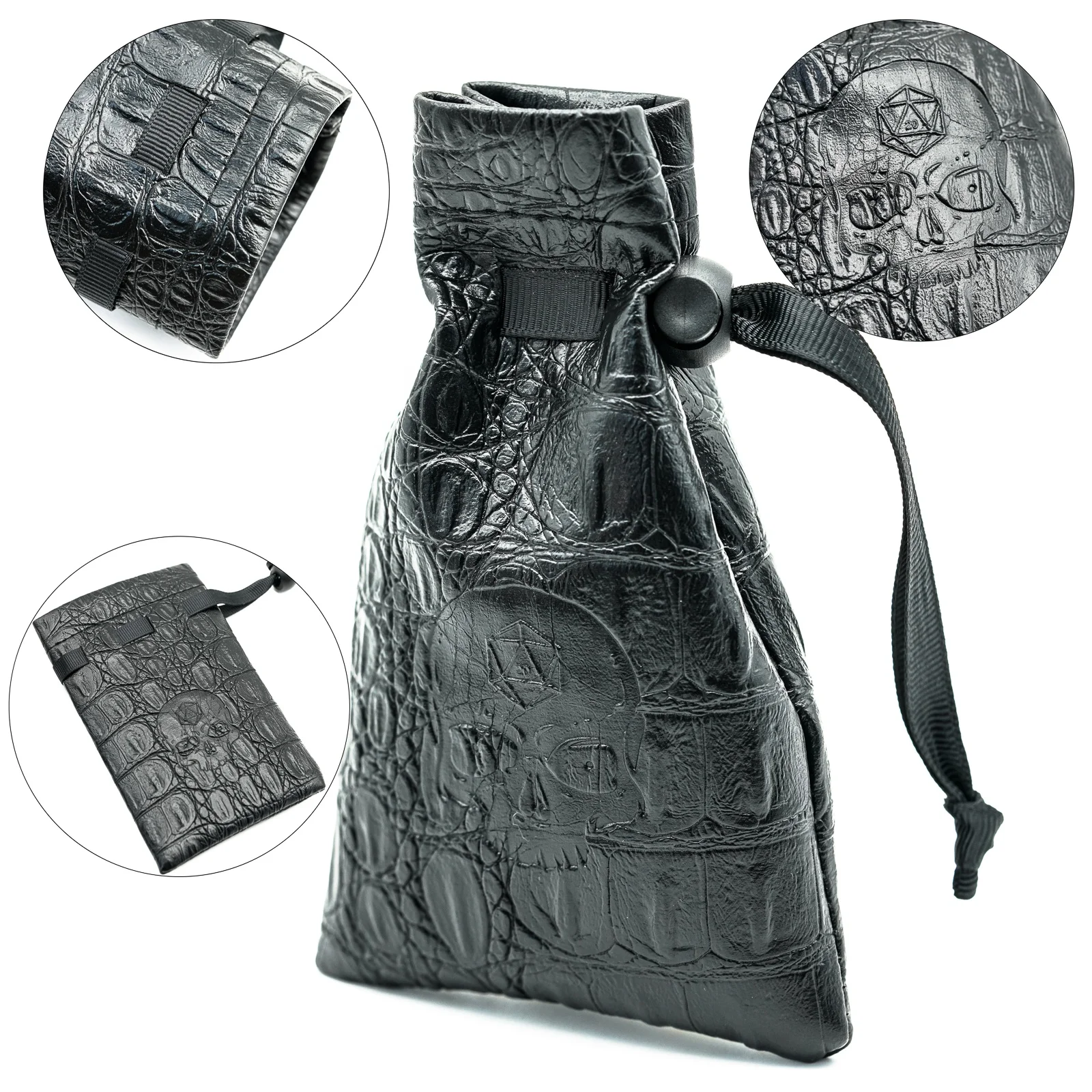 Udixi Black Leather Dice Bag DND RPG MTG Skull Bag Dungeons and Dragons Dice Bag