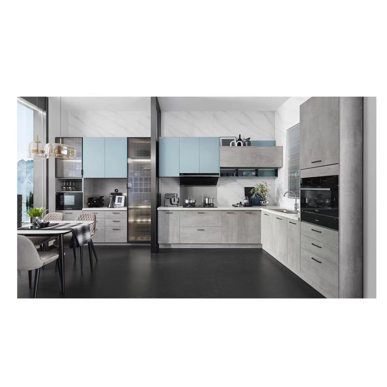 Pvc Top Kitchen Full Set Furniture Cabinet Set Price Kitchen Cabinet with Stove Modern Quartz Stone Kitchen Hot