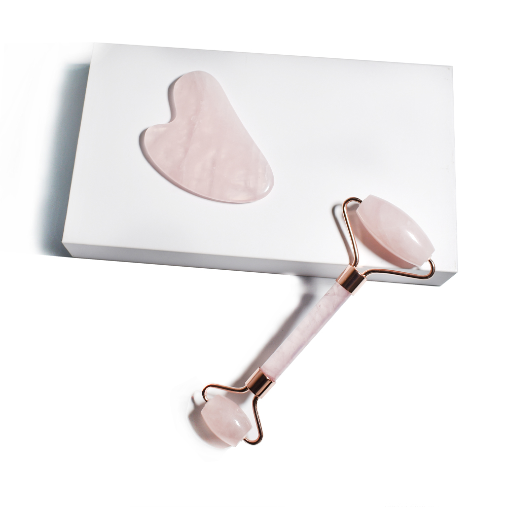 Luxury Pink Rose Quartz Gua Sha Stone Facial Jade Roller Gua Sha Set