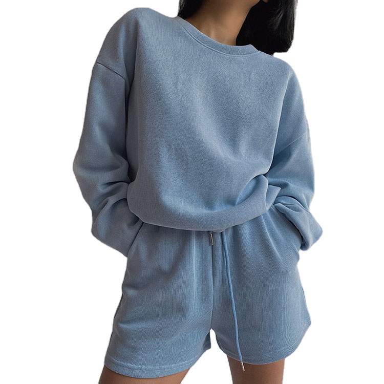 Factory Custom Design Women Two Piece Shorts Yoga Set Plain Cotton Women Sweatsuit Sportswear Tracksuit Sports Wear