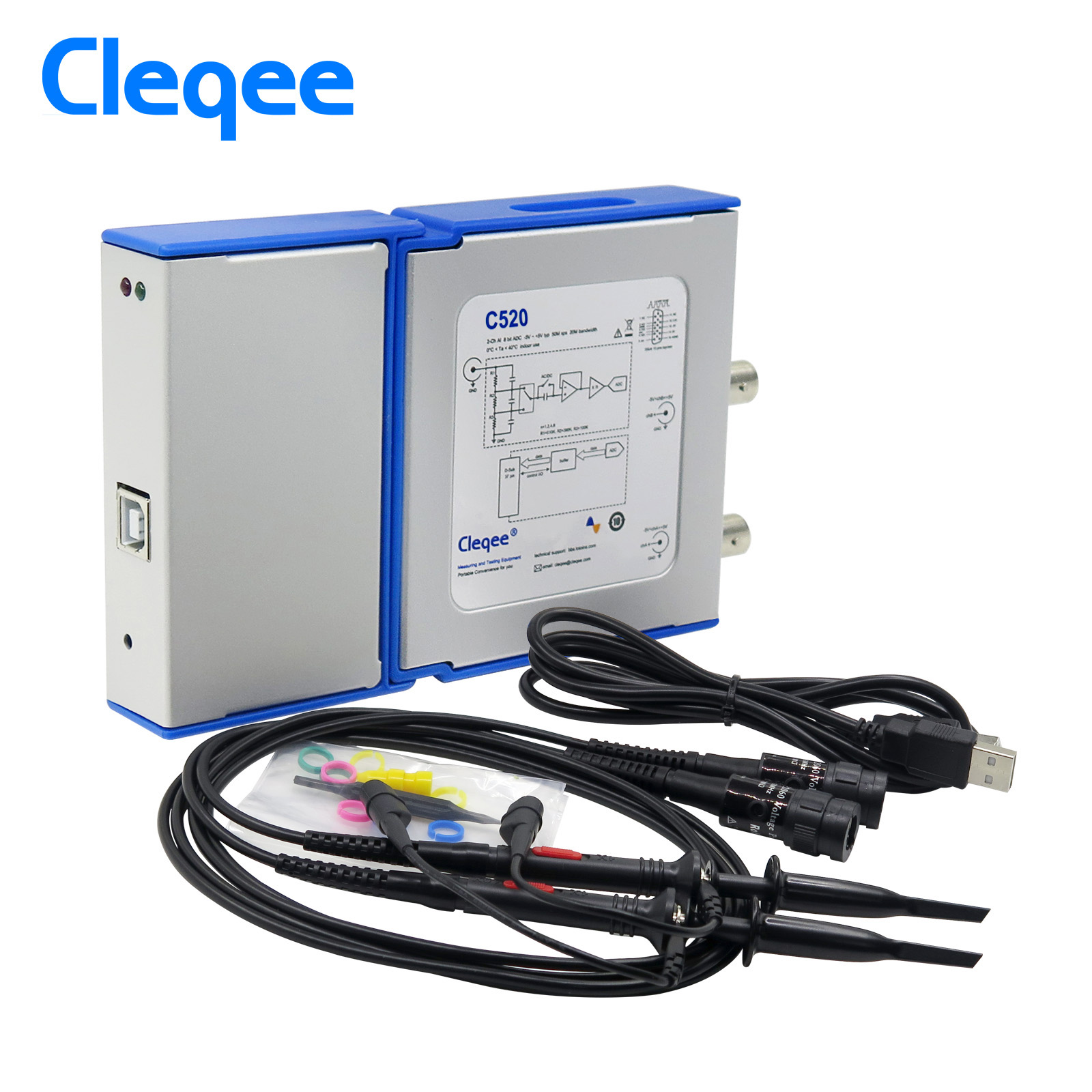 Cleqee C520 ПК виртуальный цифровой осциллограф 2 канала пропускной способностью 20 МГц выборки данных 50 м с зондом USB кабель