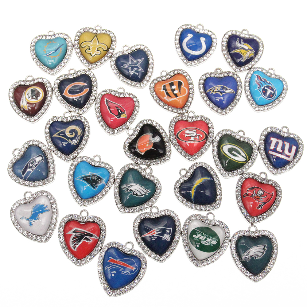New Custom 32 designs rhinestone heart American football pendant charms