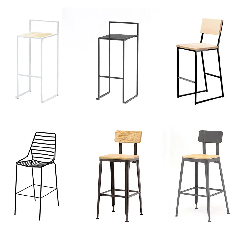Industrial Outdoor Bar Stool Metal Steel Legs Chair Solid Wood Seat Restaurant Garden Cafe Bar Furniture