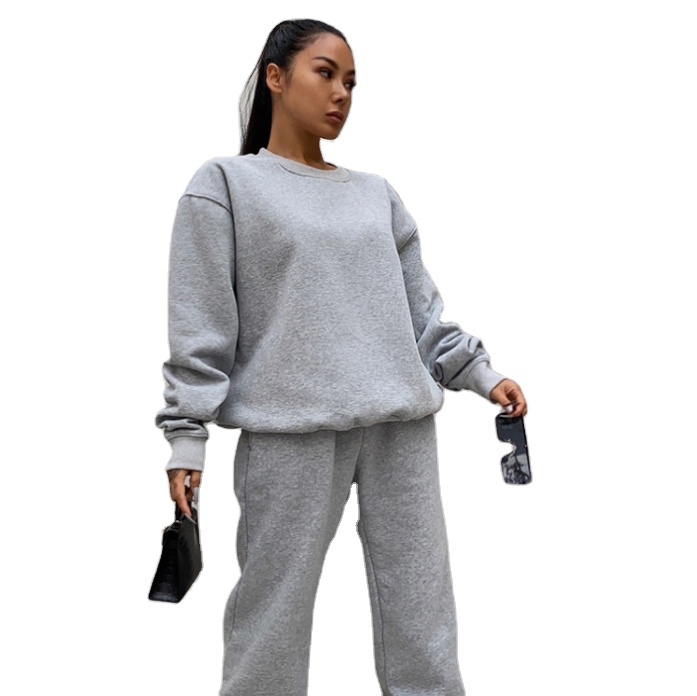 2021 high quality cotton custom crew neck sweatshirt long sleeve casual women hoodie set