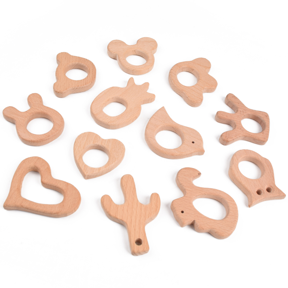 Wooden Baby Teething Toys DIY Necklace Baby Wood Teether Pain Relief Toys For Babies