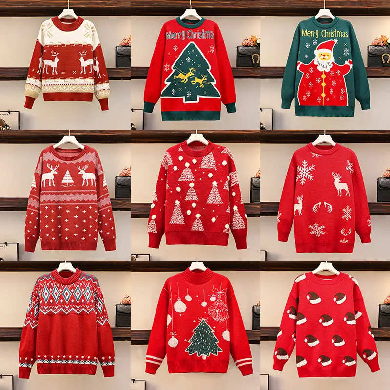 Ins Leisure Winter Warm Vintage Female Christmas New Year Knitted Sweater