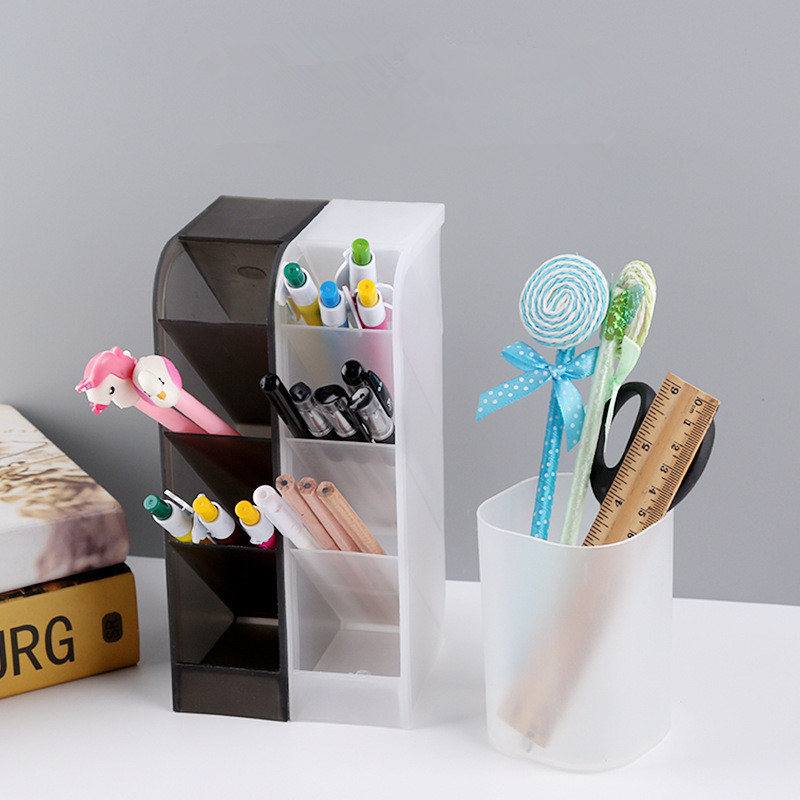 Desktop storage box transparent pen holder frosted oblique insertion multifunctional stationery makeup brush storage tube