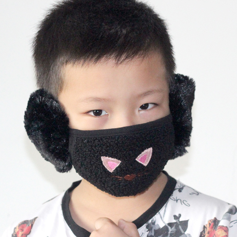 Winter Two-in-one Earmuffs Warm Mask Dust-proof Cold-proof Cartoon Bear Children earmuff facemask