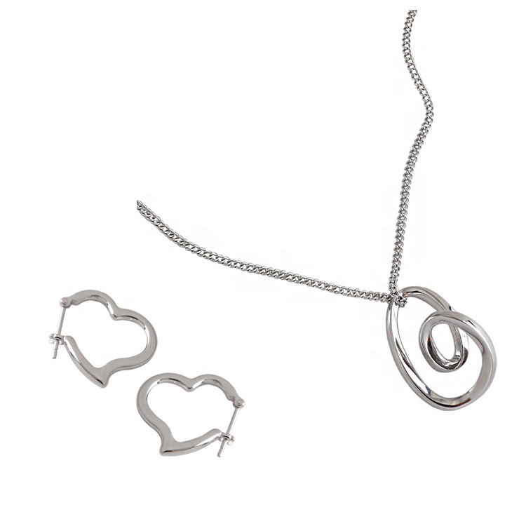 Minimalism jewelry set for girl irregular heart necklace heart ear buckle earrings in 18k gold plated and platinum plated