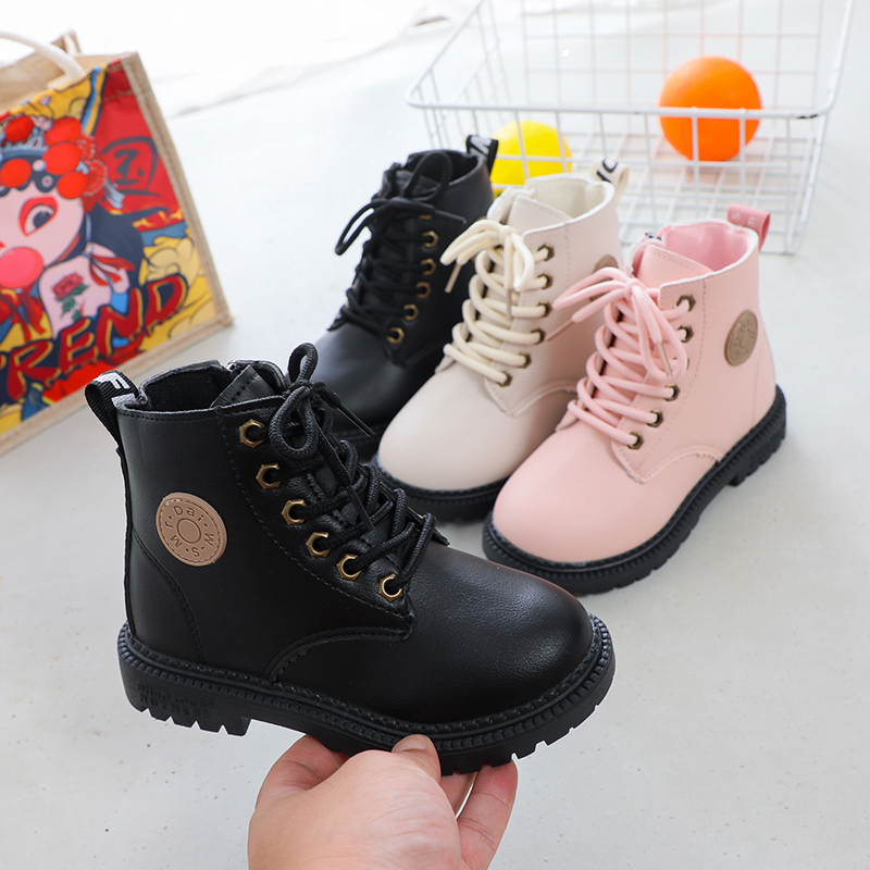 2021 New Fashion Children PU Leather Waterproof Winter Kids Snow Shoes Martin Boots For Girls