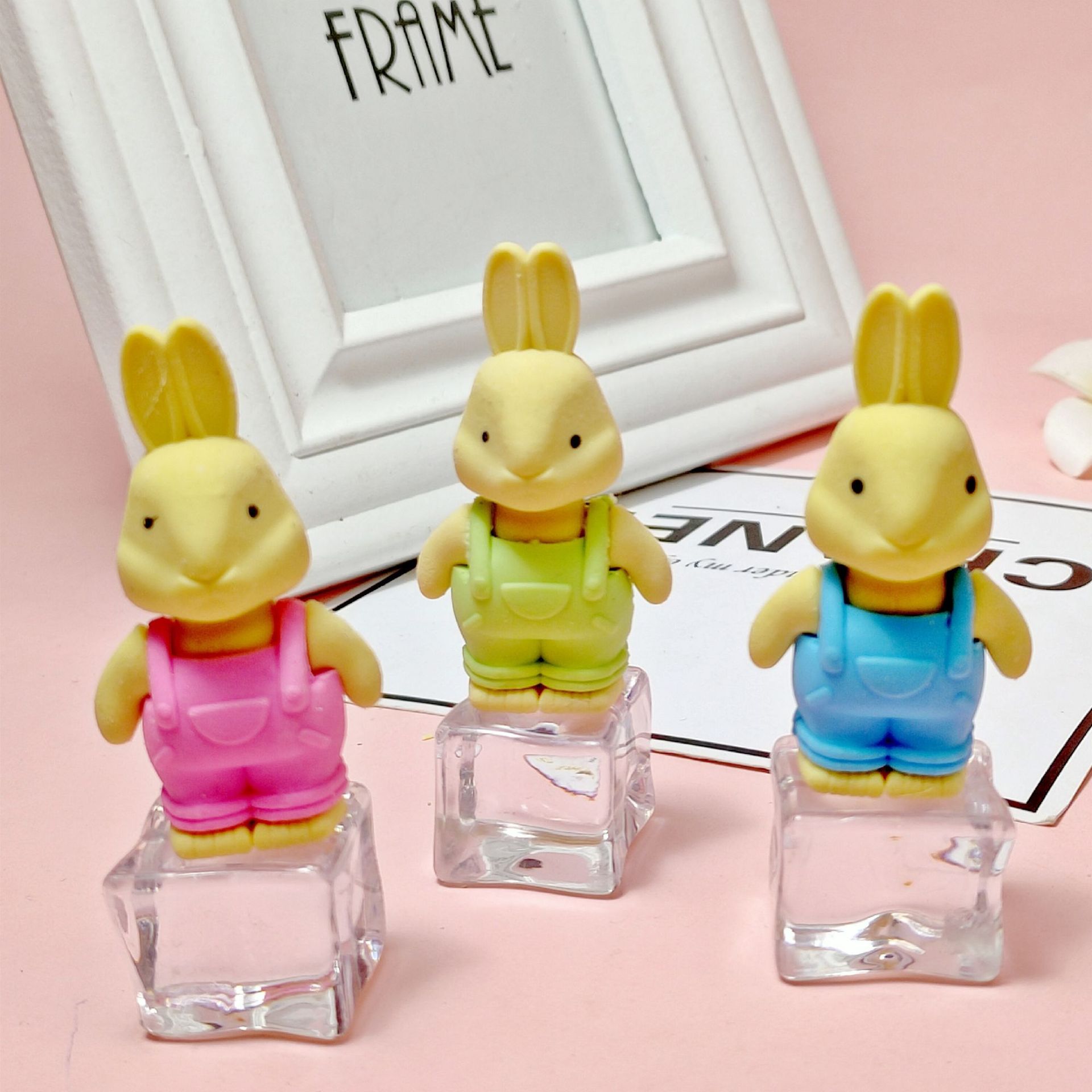 Student Creative Stationery Strap Rabbit And Cute Bear Shape Eraser Cartoon Cute Detachable Assembly