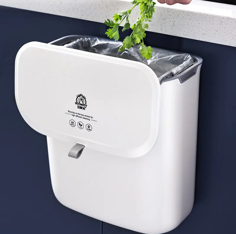 2022 new cheap Wall-mounted trash can plastic waste bin Kitchen cabinet door hanging trash can with lid