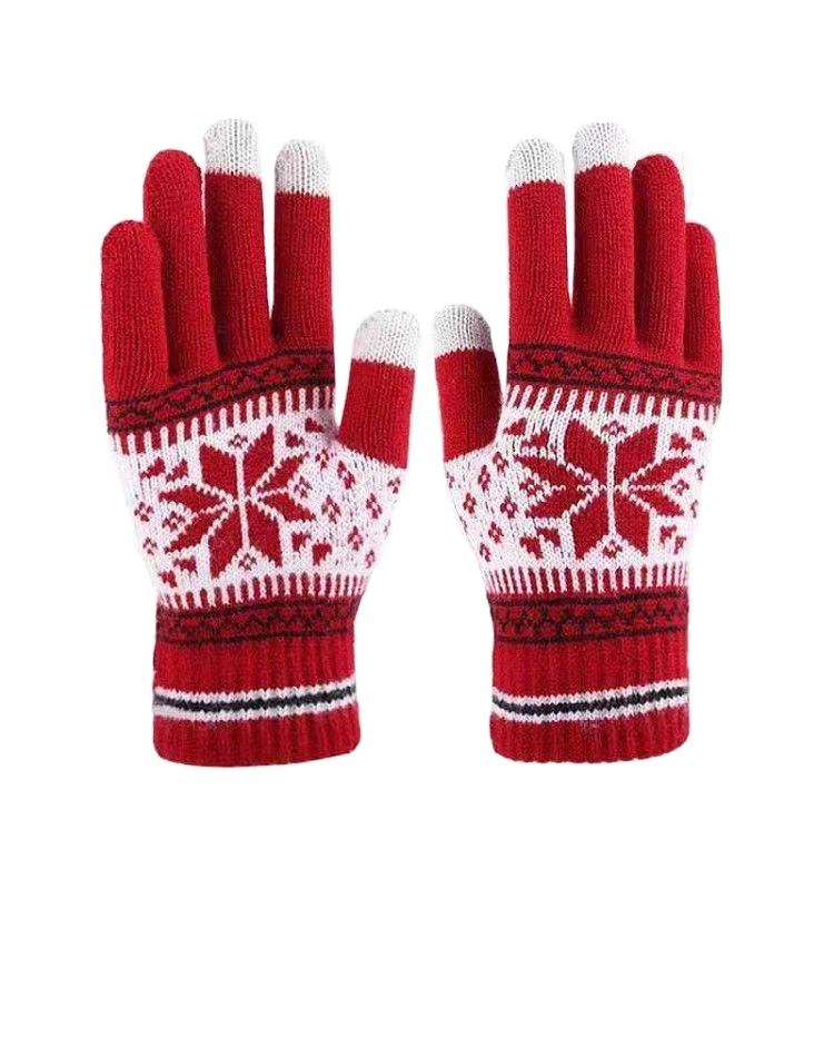 Winter Jacquard Cycling Gloves Thickened Woolen Brushed Cold-Proof Inner Warm Fleece Touch Screen Knitted Gloves Acrylic Mittens
